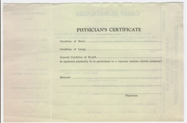 (19) 1922 Camp Burroughs - Booklet - Physicians Certificate