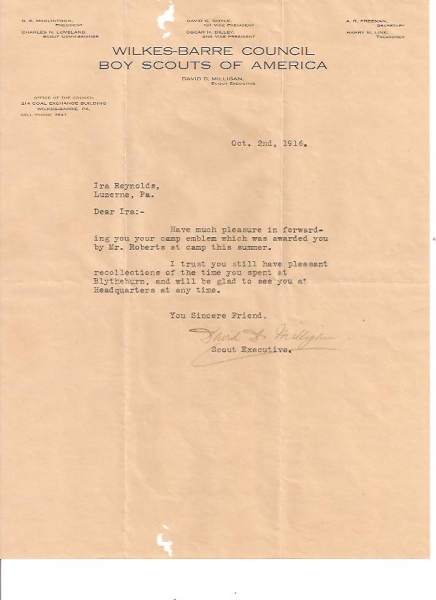 1916 Camp Blytheburn Letter