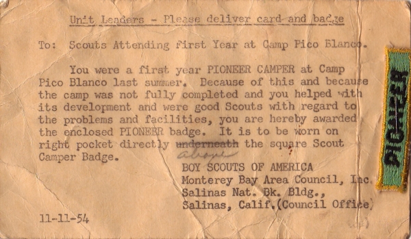 1954 Camp Pico Blanco - Pioneer Strip