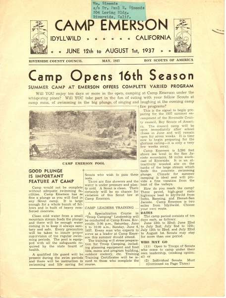1937Camp Emerson - Brochure